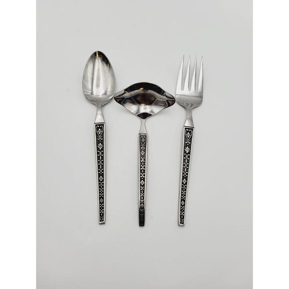 Riviera CORDOVA Set 3 Serving Pieces Stainless JAPAN Spoon, Fork, Spotted Spoon - Picture 2 of 6
